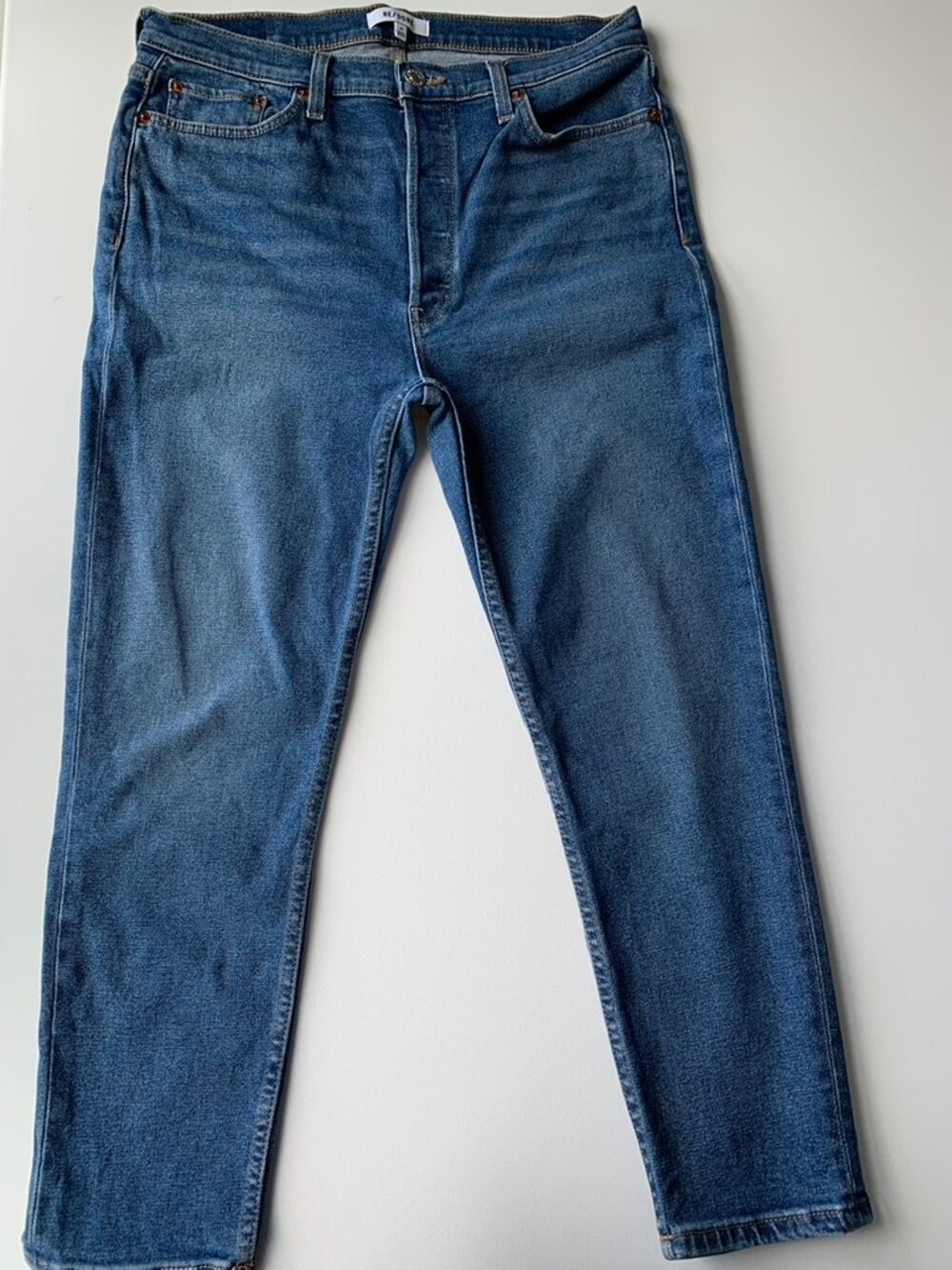 Re/Done Women's Jeans 90s High Rise Ankle Cropped Dark Blue Jeans